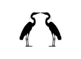 Pair of The Black Heron Bird, Egretta Ardesiaca, also known as the Black Egret Silhouette for Art Illustration, Logo, Pictogram, Website, or Graphic Design Element. Vector Illustration