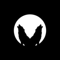 Silhouette of the Wolf Howled on the Full Moon Circle Shape, Moonlight, for Logo Type, Art Illustration, Pictogram or Graphic Design Element. Vector Illustration