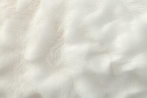 AI generated White fur texture. Long shaggy fluffy soft cozy fur, pile. Polar bear fur. Fur of white long haired dog, rabbit, cat, sheep. Design, fashion, print, textile, blanket, rug. Copy space. photo