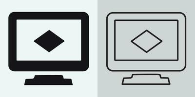 Computer monitor icon. Flat PC symbol. Vector illustration. Desktop monitor icon on white background