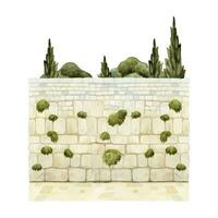 Jerusalem Kotel Jewish Western Wall sight in old city vector watercolor illustration. Israel capital city historical place