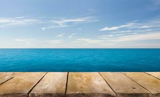 AI generated a stone bench sitting on top of a wall overlooking the ocean photo