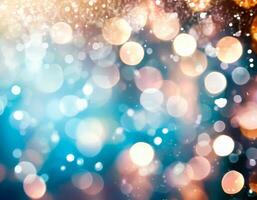 AI generated Christmas Background with bokeh light. photo