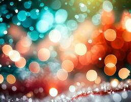 AI generated Christmas Background with bokeh light. photo