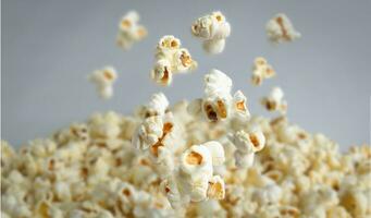 Popcorn explode or splashing on blur popcorn background photo