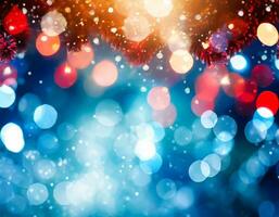 AI generated Christmas Background with bokeh light. photo