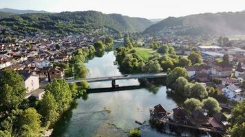 River in Bosanska Krupa aerial photograph with drone photo