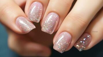AI generated glitter nail manicure photo
