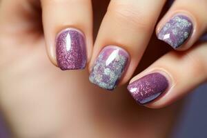 AI generated glitter nail manicure photo