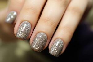 AI generated glitter nail manicure photo