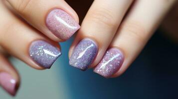 AI generated glitter nail manicure photo