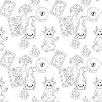 Seamless pattern, line art, tarot cards, ocultism magic vector