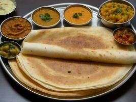 AI generated Masala Dosa Indian Savory Crepes with potato filling photo