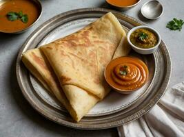 AI generated Masala Dosa Indian Savory Crepes with potato filling photo