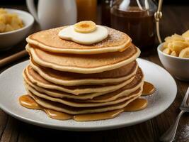 AI generated a stack of delicious pancakes with melting butter and maple syrup, cooked to perfection, breakfast, Food photo