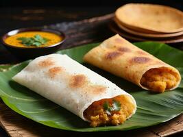 AI generated A dosa, also called dosai, dosey, or dosha, is a thin paratha in South Indian cuisine photo