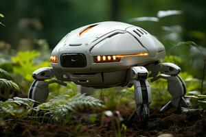 AI generated Futuristic conservation robots ensuring the protection of nature, futurism image photo