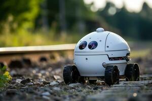 AI generated Compact robots tackling public space litter collection, futurism image photo