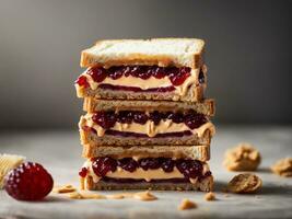 AI generated Bread sandwich with jam and peanut butter photo