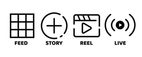 Feed, Story, Reel, and live social media icon symbol. Vector icon design