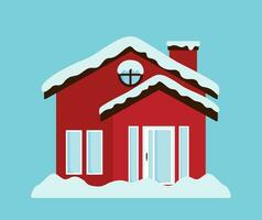 Winter House Covered with Snow in Animated Cartoon Vector Illustration for Christmas and New Year Background Element Decoration