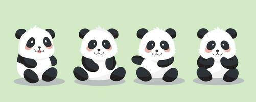 linda panda objeto conjunto en sentado personaje.ilustracion vector para postal,icono,pegatina