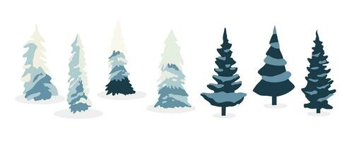 winter tree object set.Editable vector illustration for postcard