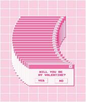 Retro computer window with the question will you be my valentine in trendy retro style of the 2000s vector