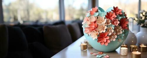 AI generated Romantic Interior Ambiance with Paper Florals photo