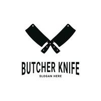 Vintage retro butcher knife logo design concept idea vector