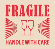 Fragile handle with care sticker, fragile label with broken glass symbol vector. vector