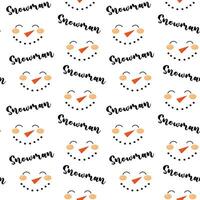 Seamless pattern illustration of a snowman face and lettering. Red carrot nose and smile. vector