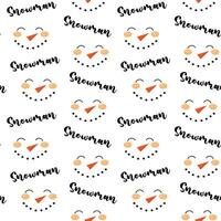 Seamless pattern illustration of a snowman face and lettering. Red carrot nose and smile. vector