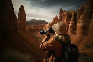 ai generado fotógrafo a cañón montañas turismo. generar ai foto