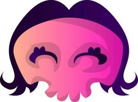Cute pink cartoon skull with purple hair vector illustartion on white background