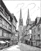 Quimper Cathedral in France vintage engraving vector