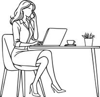 Business Woman Work on Laptop. vector