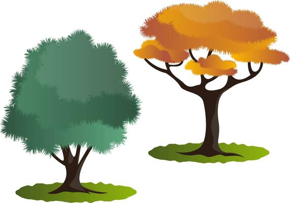 Two autumn tree vector illustration on white background