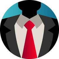 Round vector illustraton of an avatar in suit with red tie on white background