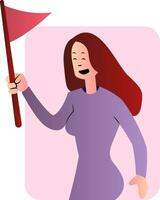 Cute cartoon girl in purple holding a flag vector illustartion on white background