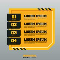 Industrial infographic template with 4 options or steps, warning label sign vector