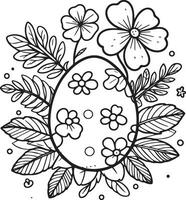 floral fantasía conejo, flores colorante divertido y imprimible preescolar Pascua de Resurrección huevo colorante páginas, sencillo Pascua de Resurrección huevo clipart negro y blanco flores y huevo colorante paginas para niños vector