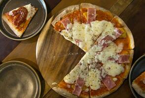 Homemade Pepperoni Pizza Ready to Eat photo