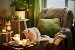 AI generated Cozy nook in matcha color photo