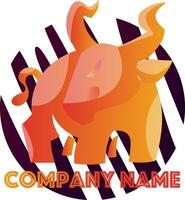 Orange angry bull in front of purple and white circle vector logo design on a white background