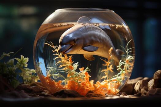 AI generated Realistic Image Dolphin in Glass, Beautiful Sea, Ultra High Detailed Generative AI photo