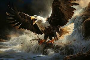 AI generated Realistic Eagles Ready for Hunting Fish Beautiful Sea Generative AI photo