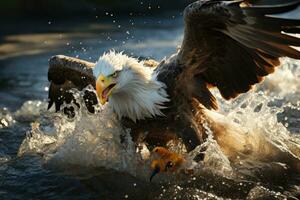 AI generated Realistic Eagles Ready for Hunting Fish Beautiful Sea Photo Generative AI