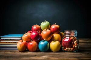 AI generated University Setting Photo Happy Teacher Day with Books Pencils Apples Generative AI