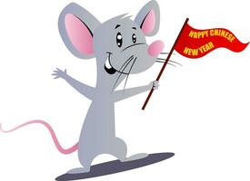 Cartoon mouse holding flag vector illustartion on white background